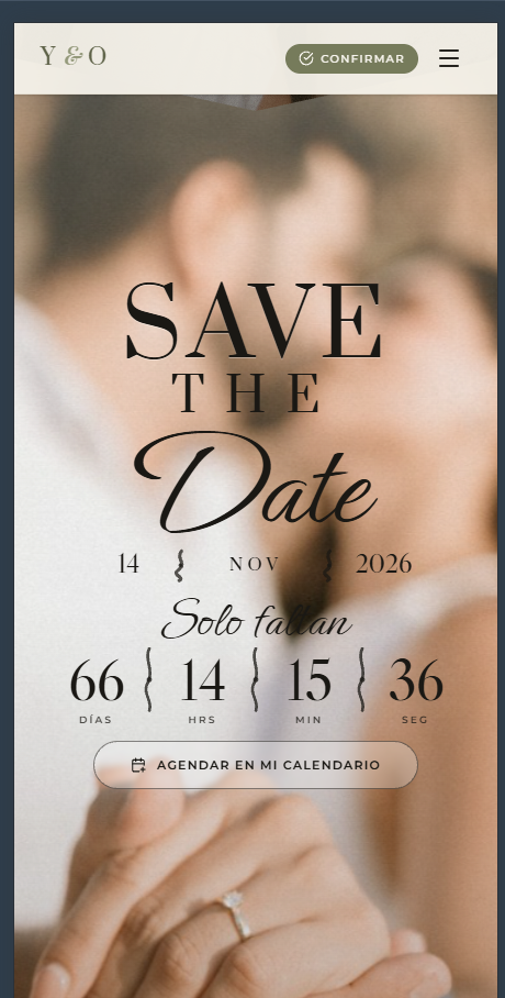 Vista previa de invitación Save the Date personalizada
