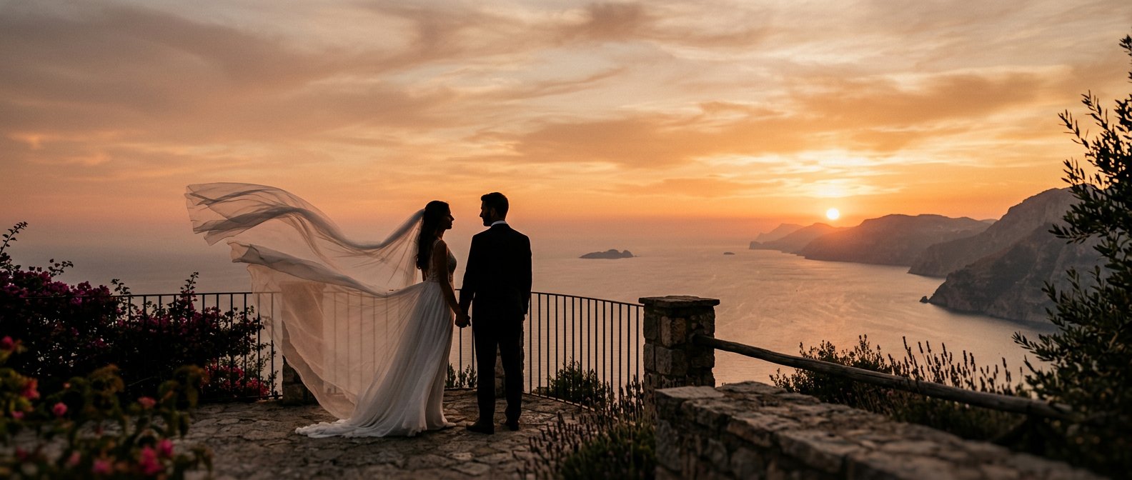 Elena y Nicolás al atardecer frente al mar